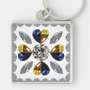 Unique Diamond Art, Yellow Blue in Heart Keychain