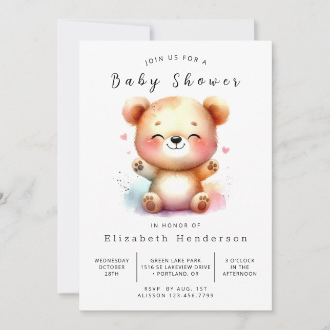 Unique Digital Bear Baby Shower Invitation (Front)