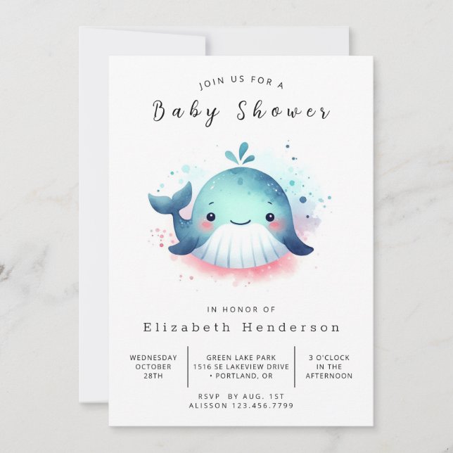 Unique Digital Whale Baby Shower Invitation (Front)