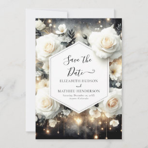 Unique Digital White Roses Wedding Save The Date