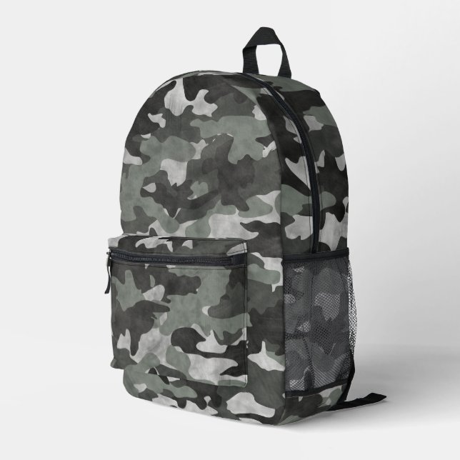 Unique Distressed Black and Grey Camo Pattern  Printed Backpack (Back Corner Right)