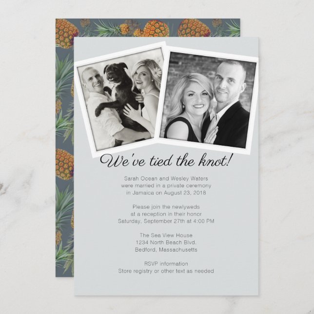 Unique Double Photo Marriage Reception Pineapples Invitation (Front/Back)