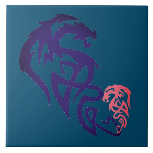 Unique Dragon Simple Blue Decorative Tile (Front)