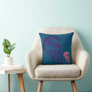 Unique Dragon Simple Blue Throw Pillow