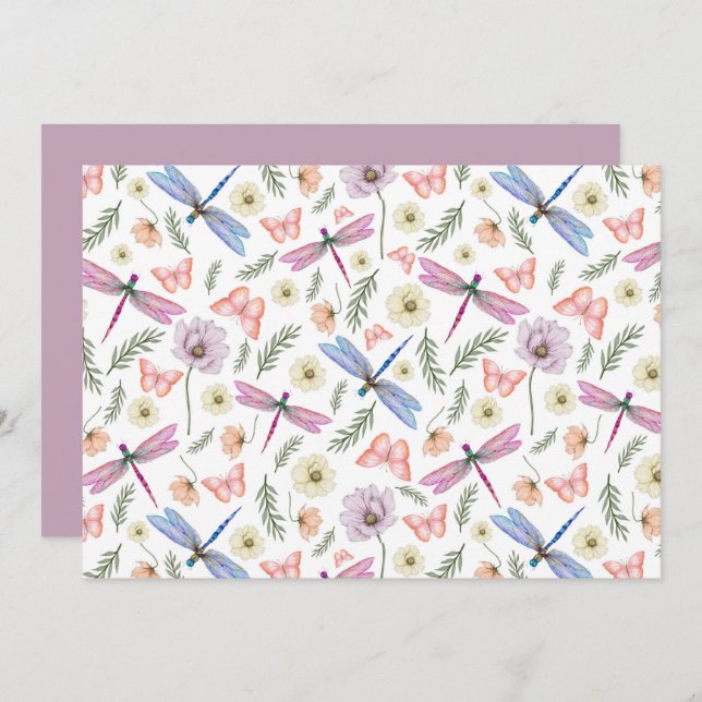 Unique Dragonflies & Butterflies Note Card (Front/Back)