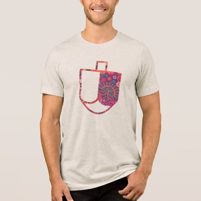 Unique Dreidel Faux Applique Hanukkah  Tri-Blend Shirt (Front)
