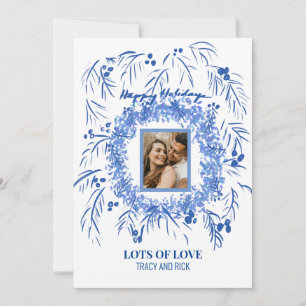 Unique Dusty Blue and White Photo Holiday Card