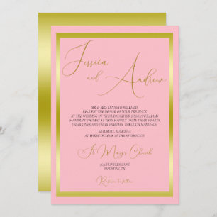 Unique Dusty Pink & Gold Wedding Invitation