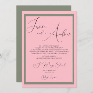 Unique Dusty Pink & Sage Wedding Invitation