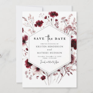 Unique Earthy Burgundy Wedding Save The Date