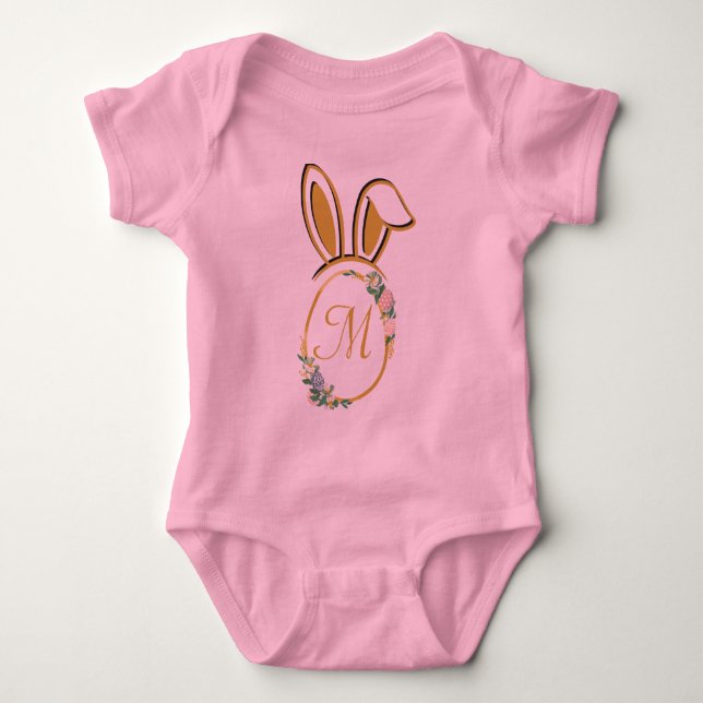 Unique Easter Bunny Monogram Baby Bodysuit (Front)