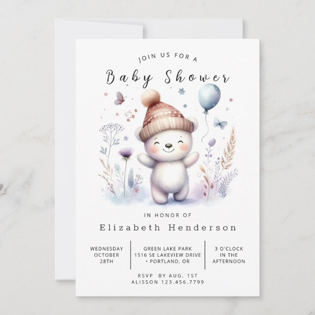 Unique Editable Bear Baby Shower Invitation (Front)