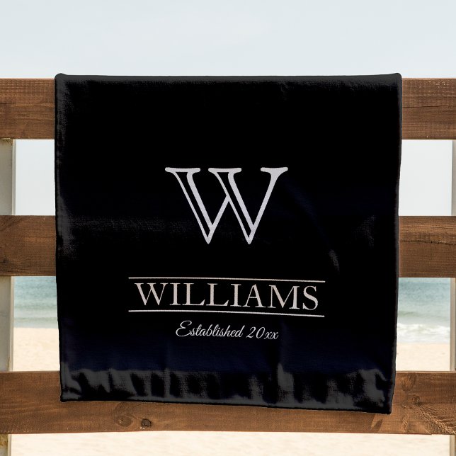 Unique Elegant Classic Monogram Family Name Beach Towel (his beach towel is a lovely gift for your family. It features your name and monogram.)