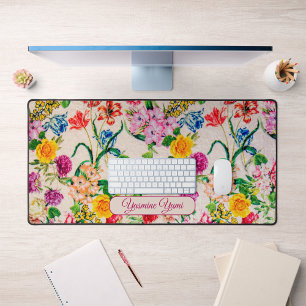 Unique Elegant Colorful Wildflowers Feminine Girly Desk Mat