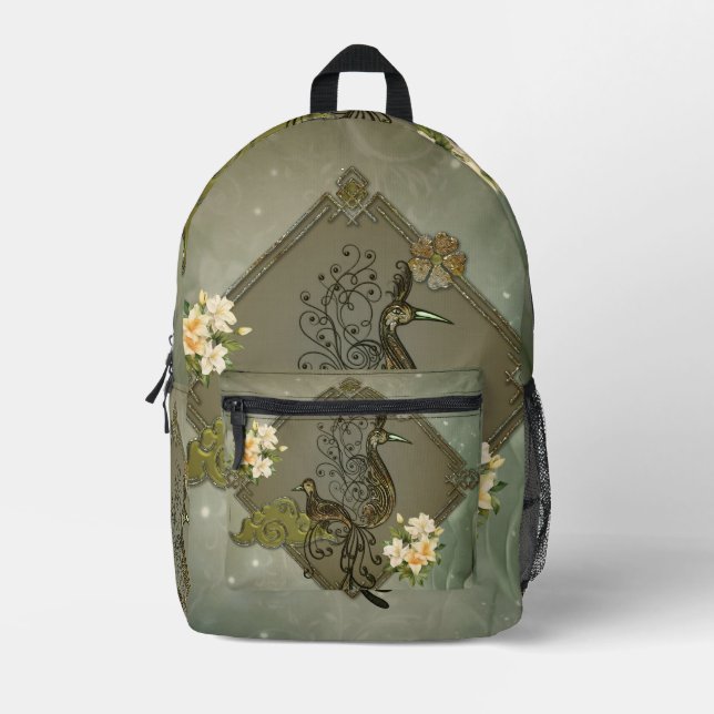 Unique elegant fantasy birds printed backpack (Front)