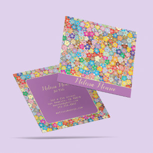 Unique Elegant Flowers Purple gold Typography Square Business Card