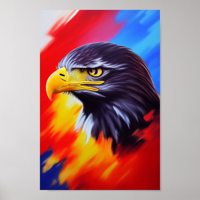 Unique Elegant Majestic Eagle Rainbow Digital Art  Poster (Front)