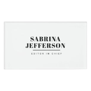Unique Elegant Plain Simple Black White Name Tag