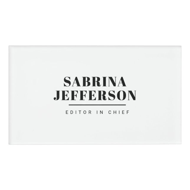 Unique Elegant Plain Simple Black White Name Tag (Front)