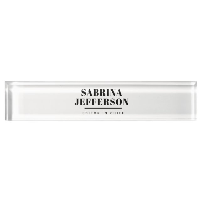 Unique Elegant Plain Simple Black White Nameplate (Front)