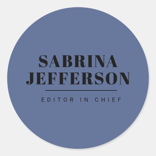 Unique Elegant Plain Simple Blue Black Classic Round Sticker (Front)