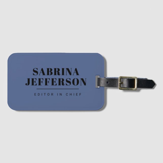 Unique Elegant Plain Simple Blue Black Luggage Tag (Front Horizontal)