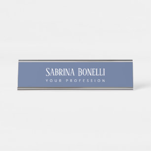 Unique Elegant Plain Simple Blue White Desk Name Plate