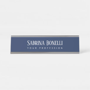 Unique Elegant Plain Simple Blue White Desk Name Plate