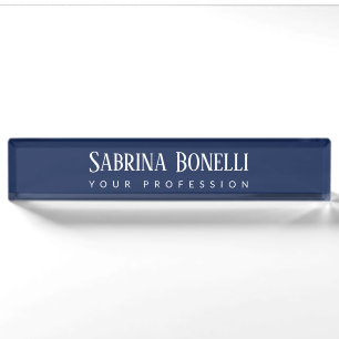 Unique Elegant Plain Simple Blue White Nameplate