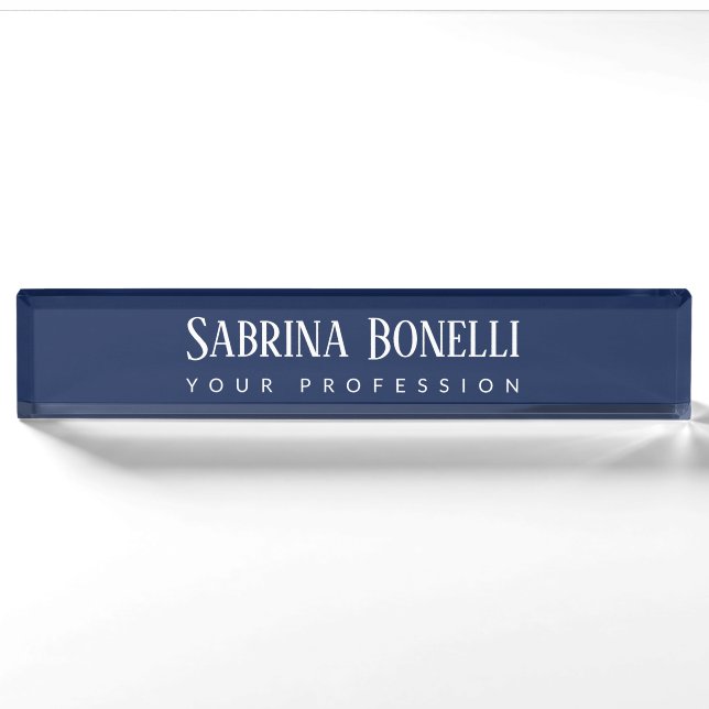 Unique Elegant Plain Simple Blue White Nameplate (Front)