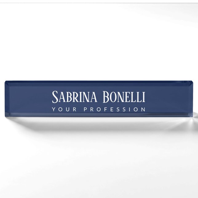 Unique Elegant Plain Simple Blue White Nameplate (Front)