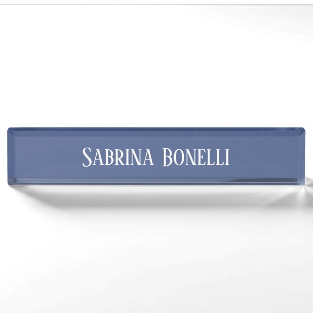 Unique Elegant Plain Simple Blue White Nameplate (Front)