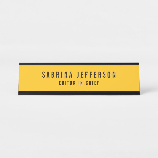 Unique Elegant Plain Simple Minimal Yellow Orange Desk Name Plate (Front)
