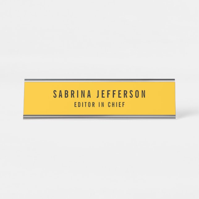 Unique Elegant Plain Simple Minimal Yellow Orange Desk Name Plate (Front)