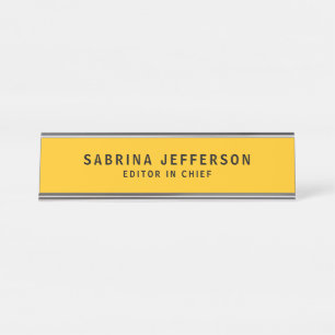 Unique Elegant Plain Simple Minimal Yellow Orange Desk Name Plate
