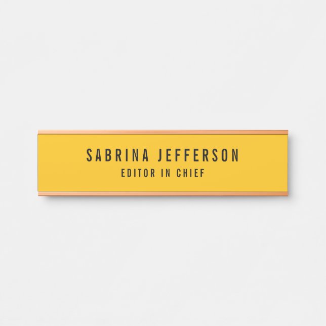 Unique Elegant Plain Simple Minimal Yellow Orange Door Sign (Front)
