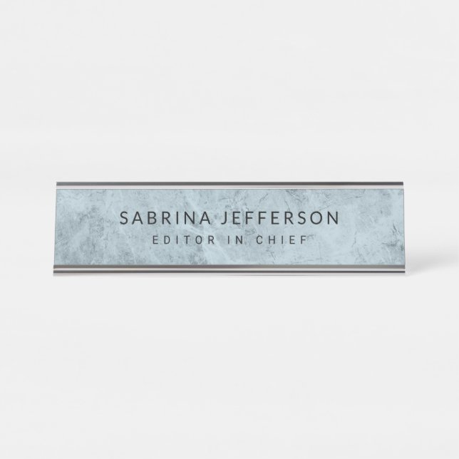 Unique Elegant Plain Simple Minimalist Light Blue Desk Name Plate (Front)