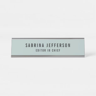 Unique Elegant Plain Simple Minimalist Light Blue Desk Name Plate