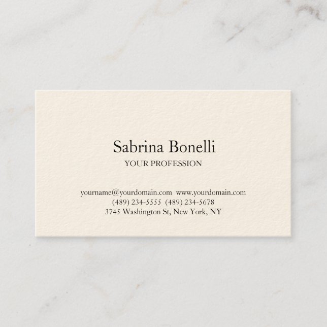 Unique Elegant Plain Simple Signature Cream Business Card (Front)