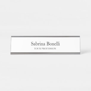 Unique Elegant Plain Simple White Desk Name Plate