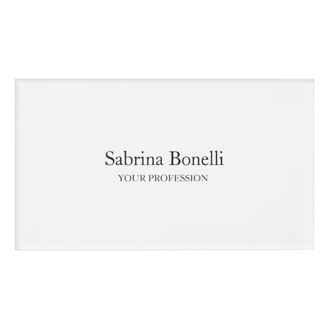 Unique Elegant Plain Simple White Name Tag (Front)