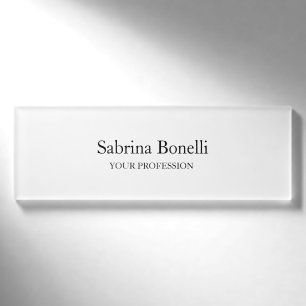 Unique Elegant Plain Simple White Name Tag
