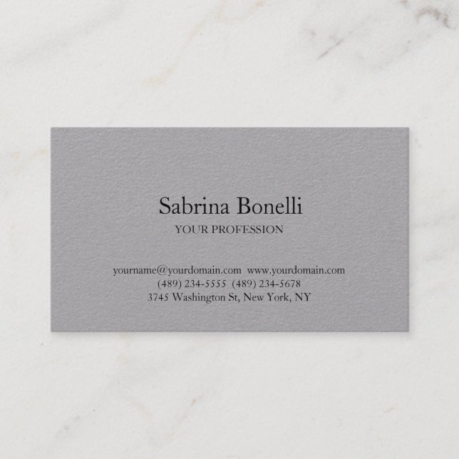 Unique Elegant Plain Simple White Premium Grey Business Card (Front)