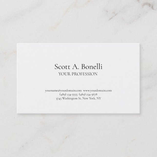 Unique Elegant Plain Simple White Special Business Card (Front)