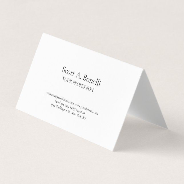 Unique Elegant Plain Simple White Special Business Card (Front)