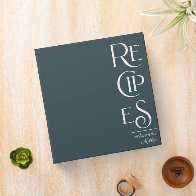 Unique Elegant Recipe Cookbook Blue Grey  Binder (In Situ)