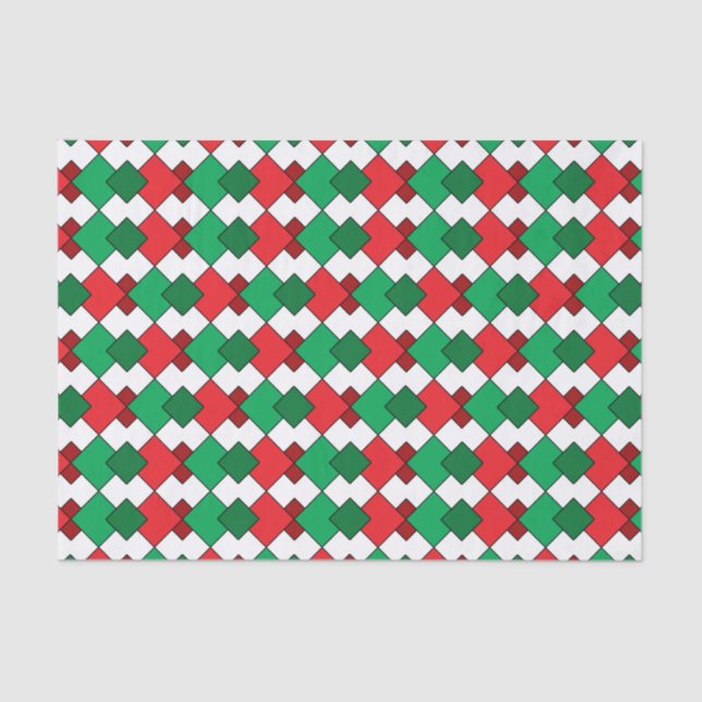 Unique Elegant Red Green White Argyle Christmas Tissue Paper (Front)