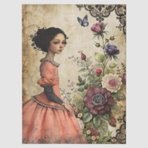 Unique Elegant Victorian Girl in a  Floral Garden  Tissue Paper