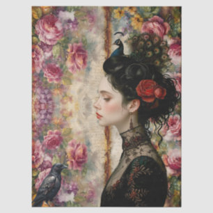 Unique Elegant Victorian Goth Raven Floral Garden  Tissue Paper