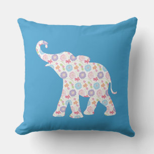 Unique Elephant Pattern Art Graphic Blue Modern Throw Pillow